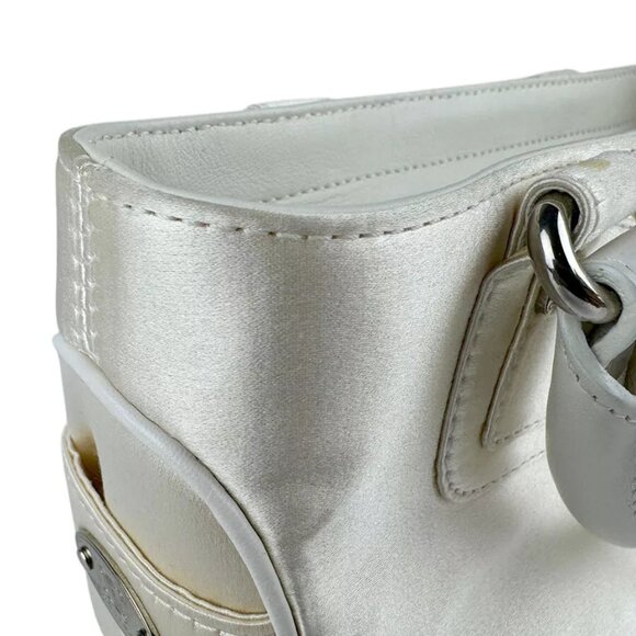 Auth CELINE Mini Boogie Bag Handbag White Satin/Leather/Silvertone - z3527 - Picture 8 of 13